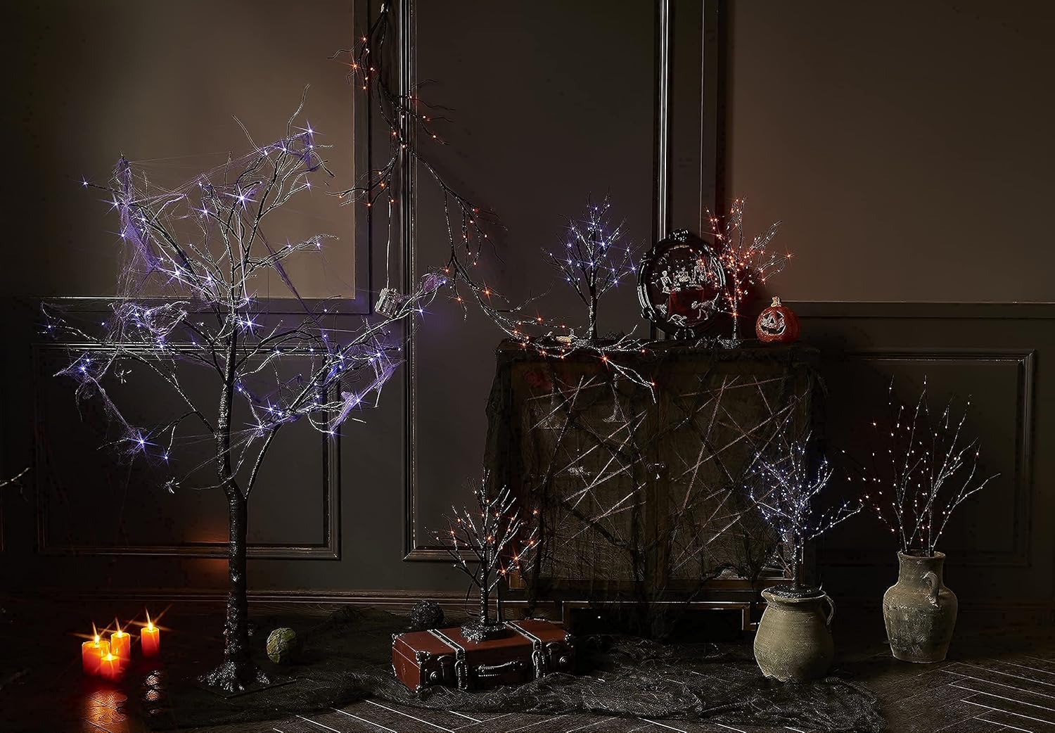 LITBLOOM Lighted Spooky Halloween Tree with Timer Battery Operated or USB Plug in, Pre-lit Black