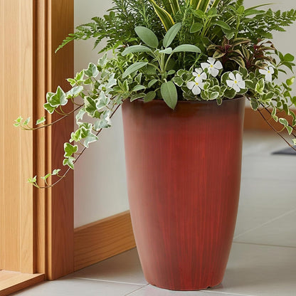 Worth Garden 20" H. Plastic Planters - Set of 2 Gradient Red Glossy Smooth Finish - Tall Plant Pots