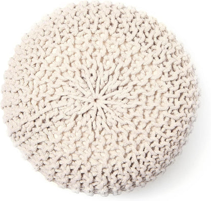 REDEARTH Round Pouf Ottoman - Cable Knitted Boho Poof - Home Décor Cord Pouffe Handmade Circular