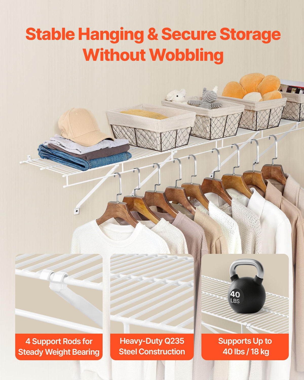 VEVOR Wire Shelf Kit, 3 ft, Set of 2, Wall Mounted Wire Shelves, Heavy-Duty Carbon Steel Hanging