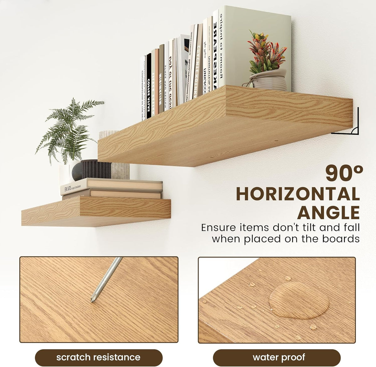 12 Inch Deep Floating Shelves | 30W x 12D Rustic Floating Shelves for Wall Set of 2 | Oak Shelves