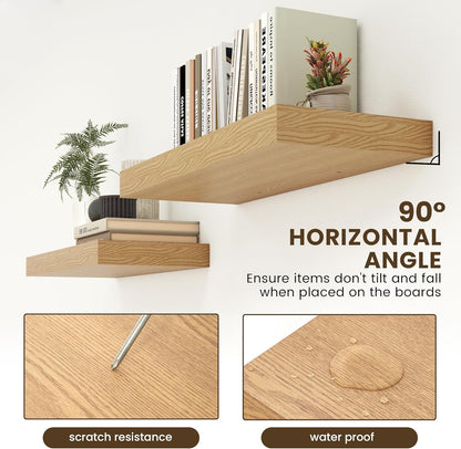 12 Inch Deep Floating Shelves | 30W x 12D Rustic Floating Shelves for Wall Set of 2 | Oak Shelves