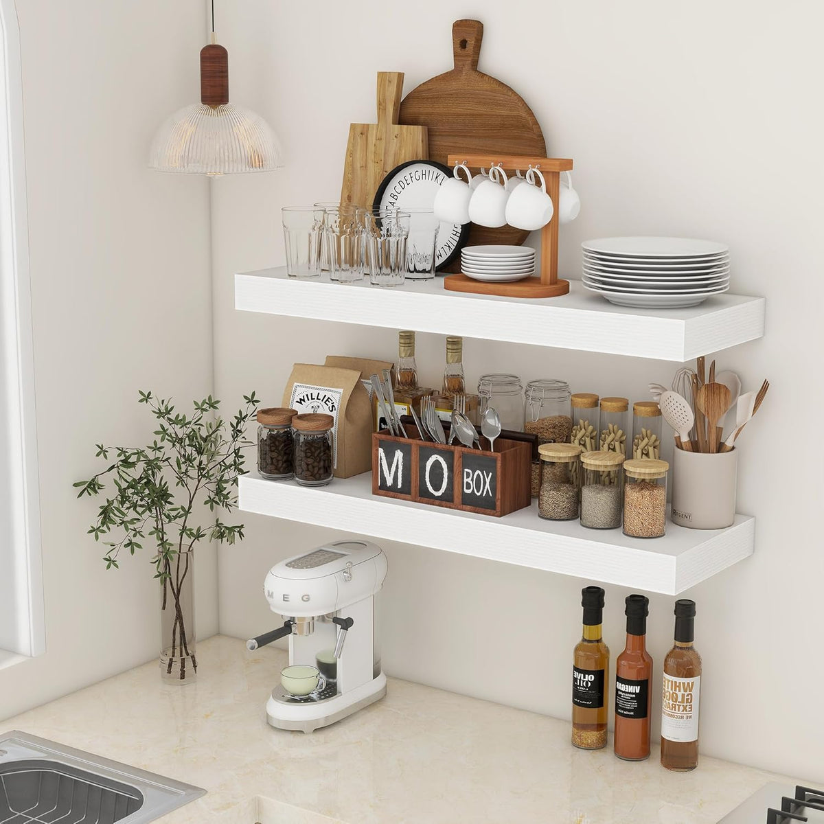 Deep Floating Shelves, 12'' Deep Rustic Large Floating Shelves Set of 2, White Shelves for Wall 36
