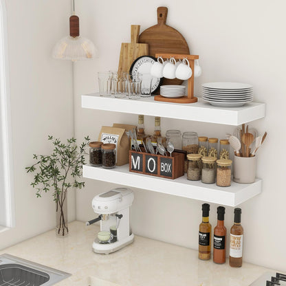 Deep Floating Shelves, 12'' Deep Rustic Large Floating Shelves Set of 2, White Shelves for Wall 36