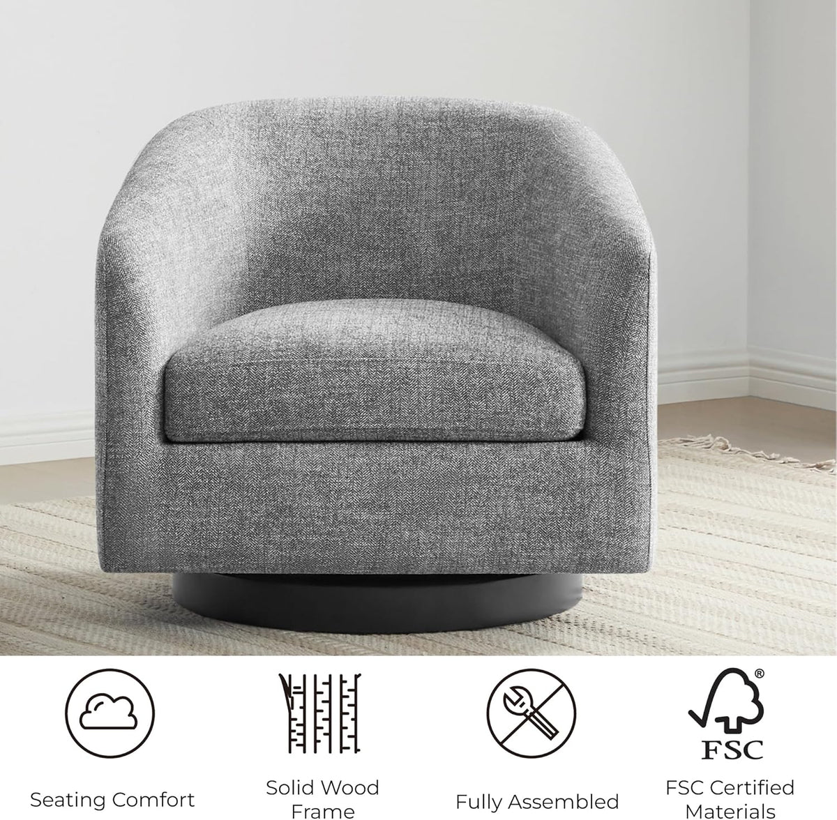 CHITA Swivel Accent Chair, FSC Certified Upholstered Fabric Barrel Chair for Living Room, Fully