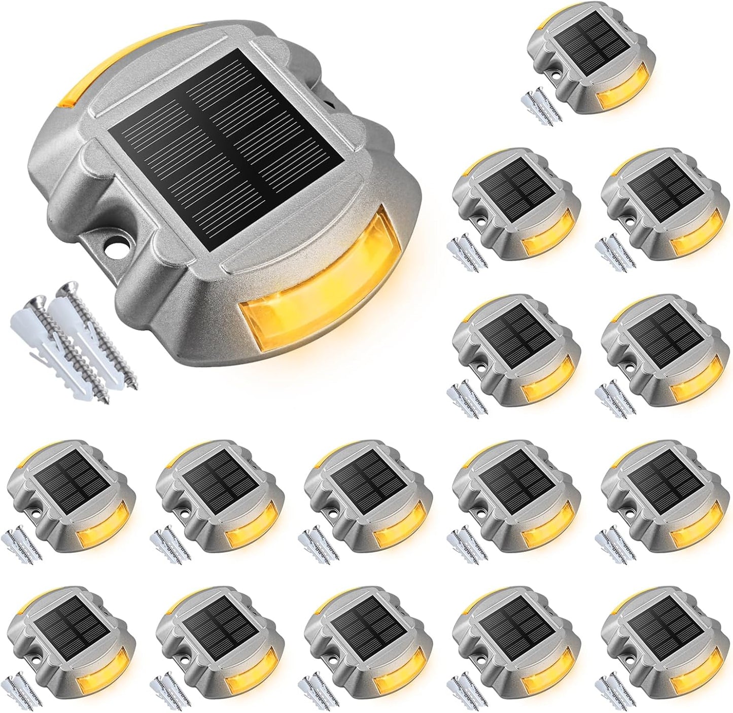 VOLISUN Solar Deck Lights, 16-Pack Led IP67 Waterproof Outdoor Warning Step Lights for Driveway