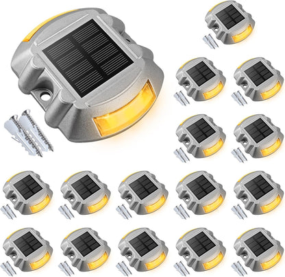 VOLISUN Solar Deck Lights, 16-Pack Led IP67 Waterproof Outdoor Warning Step Lights for Driveway