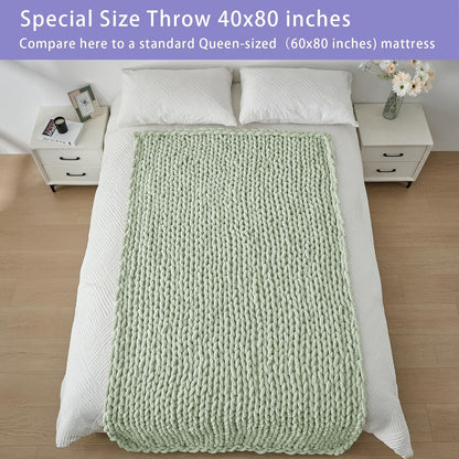 Bigacogo Chunky Knit Throw Blanket for Couch, 40x80 inches, 100% Hand Knitted with Thick Jumbo