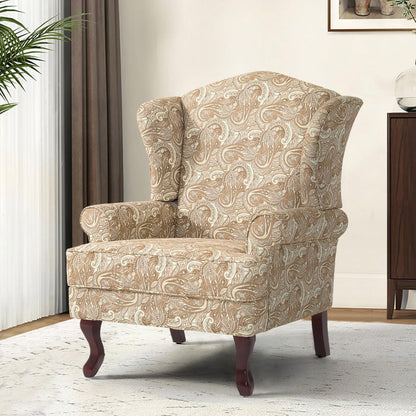 Accent Chair, High Back Upholstered Armchair with High Resilience Sponge & Wood Legs, Mid-Century