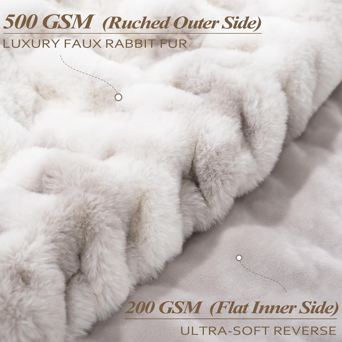 Touchat Ruched Faux Rabbit Fur Blanket, 700 GSM Luxury Dual-Sided Soft Cozy Blanket, Fuzzy Fluffy