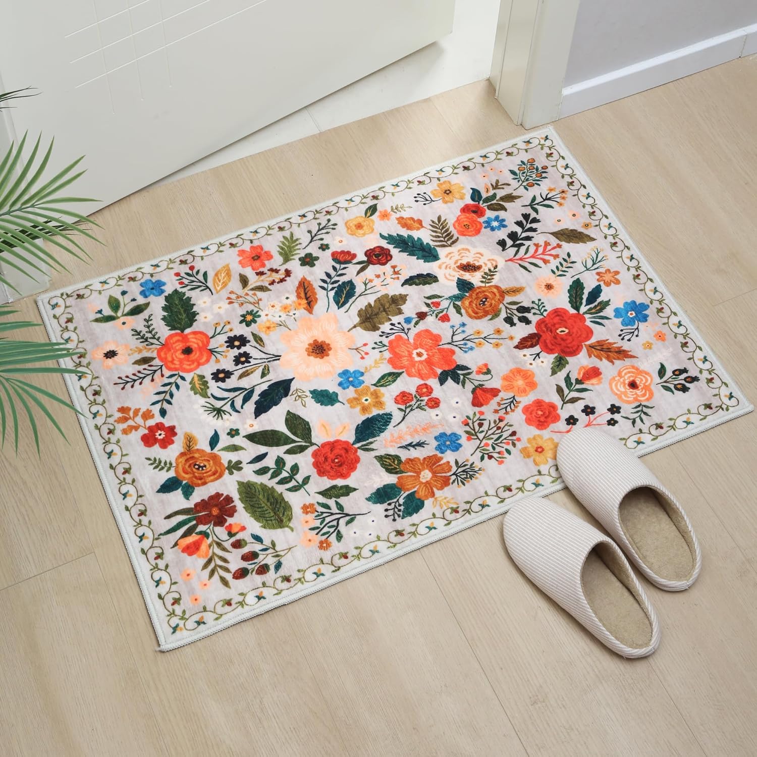 Door Mat Indoor Entrance 2x3 Rug Machine Washable Boho Floral Small Area Rug Non-Slip Low Pile