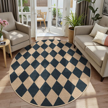 Lahome Checkered Round Rugs 6ft, Washable Easy Jute Circle Patio Rug Indoor Outdoor Rugs for Living