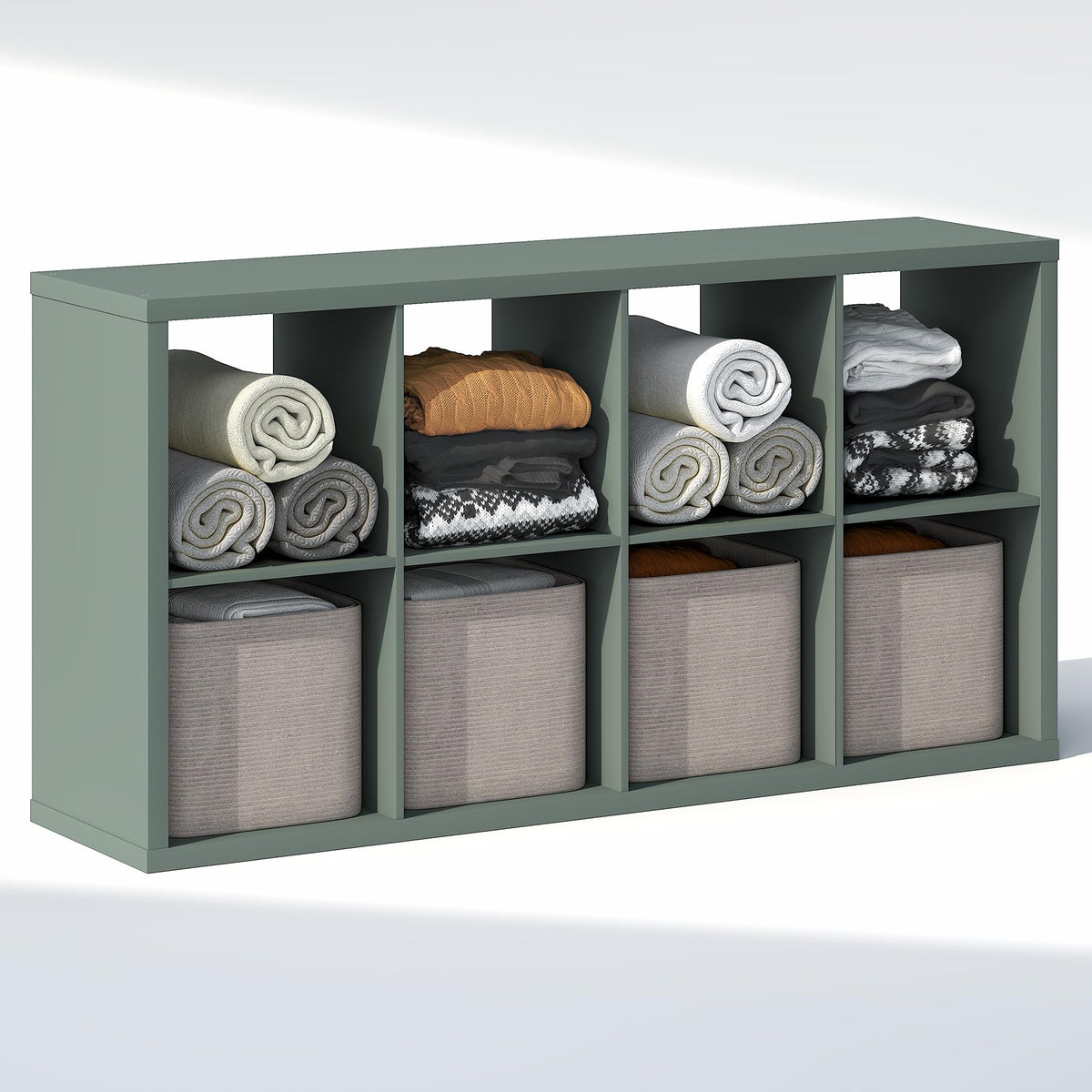 Furinno Cubic Extra Thick 8-Cube Closet Organizers and Storage, Sage Green