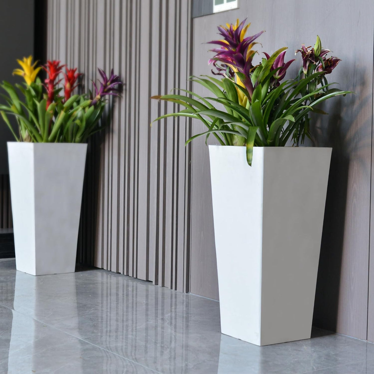 GreenShip 27" Tall Planters, Set of 2 – Black Outdoor Planter for Front Porch & Tall Plants