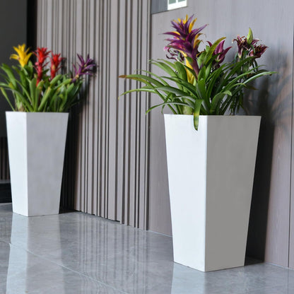 GreenShip 27" Tall Planters, Set of 2 – Black Outdoor Planter for Front Porch & Tall Plants