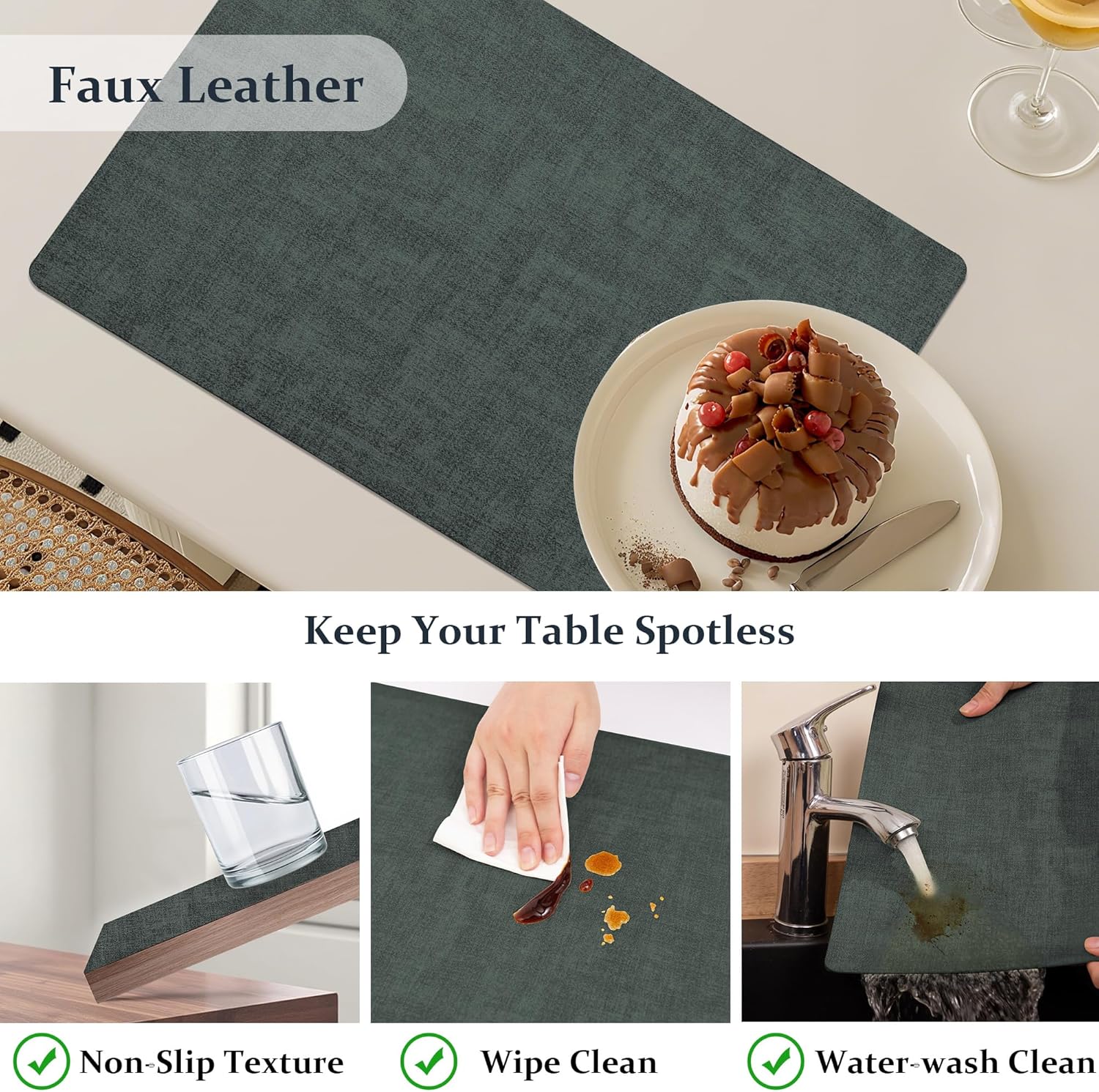 FROMHEART Faux Leather Placemats Set of 6–Waterproof,Heat/Oil Stain-Resistant PU Table