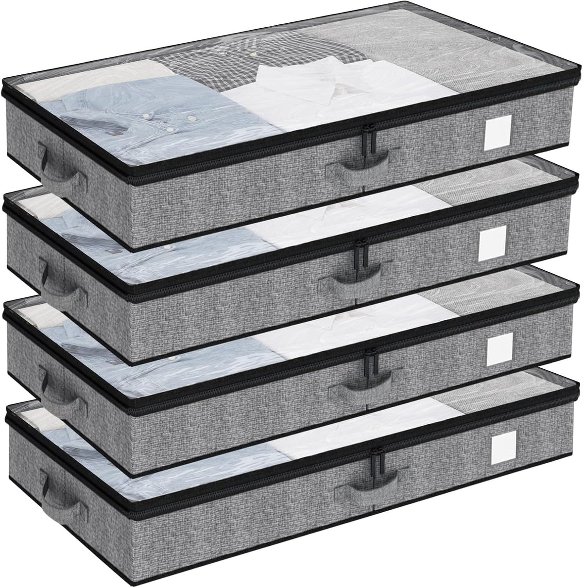 Fixwal 4 Pack Underbed Storage Containers, Below 4.5 Inches Low Profile Under Bed Organizer Clothes