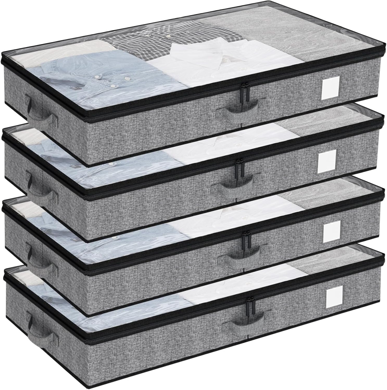 Fixwal 4 Pack Underbed Storage Containers, Below 4.5 Inches Low Profile Under Bed Organizer Clothes