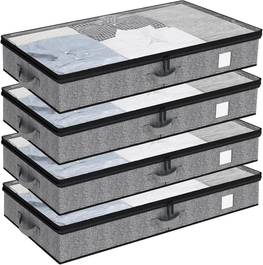Fixwal 4 Pack Underbed Storage Containers, Below 4.5 Inches Low Profile Under Bed Organizer Clothes