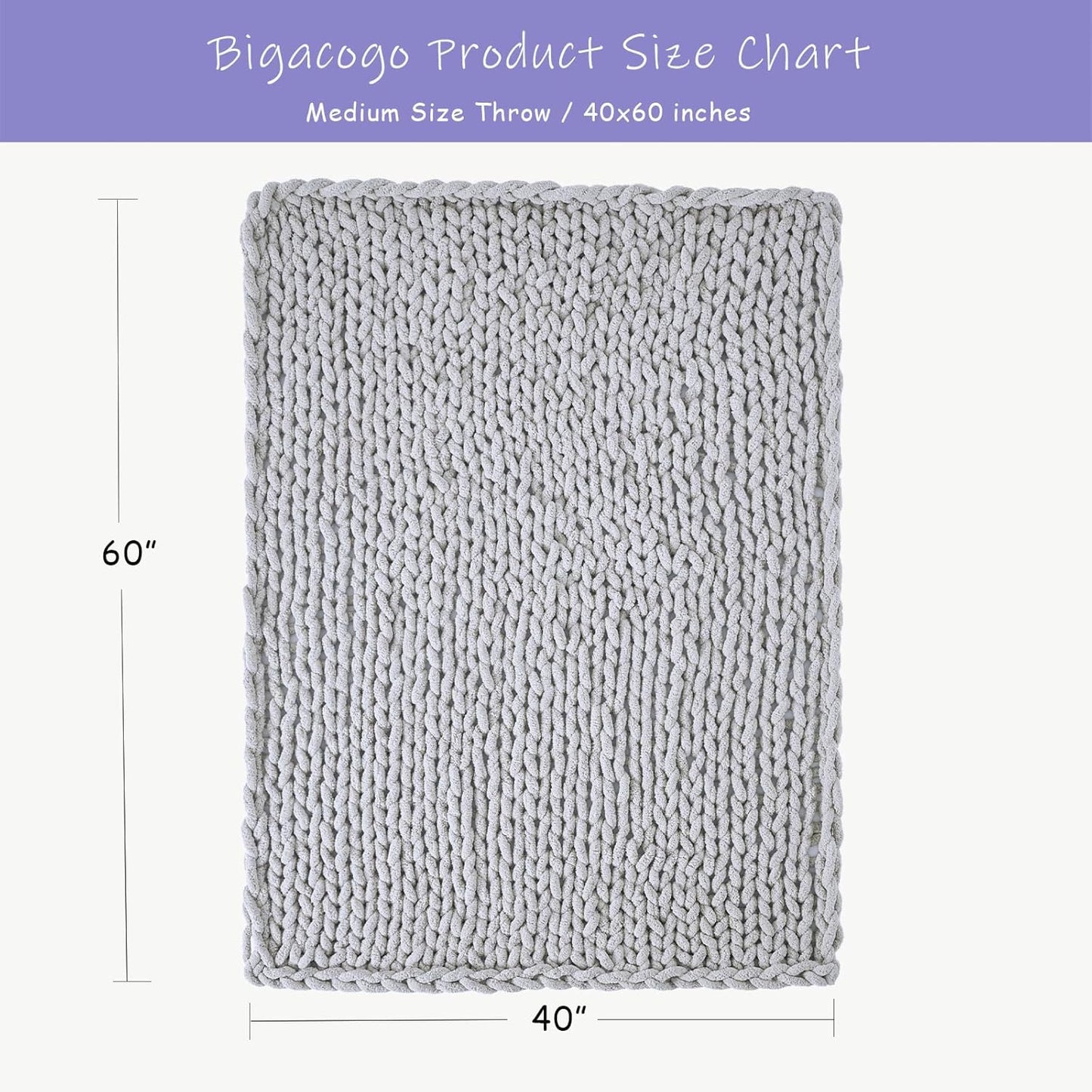 Bigacogo Chunky Knit Throw Blanket for Couch, 40x60 inches, 100% Hand Knitted with Thick Jumbo