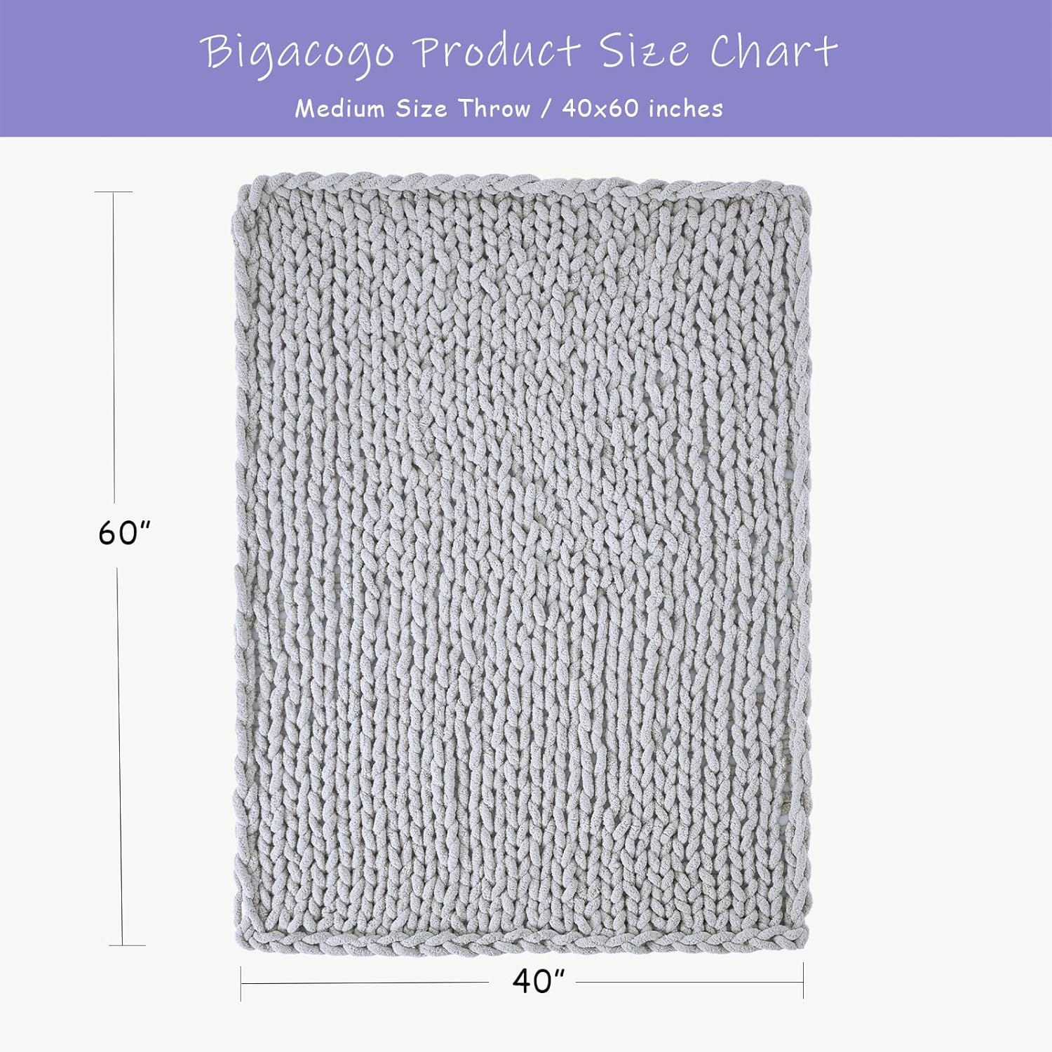 Bigacogo Chunky Knit Throw Blanket for Couch, 40x60 inches, 100% Hand Knitted with Thick Jumbo