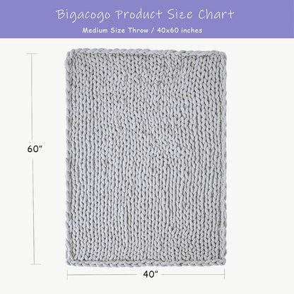 Bigacogo Chunky Knit Throw Blanket for Couch, 40x60 inches, 100% Hand Knitted with Thick Jumbo