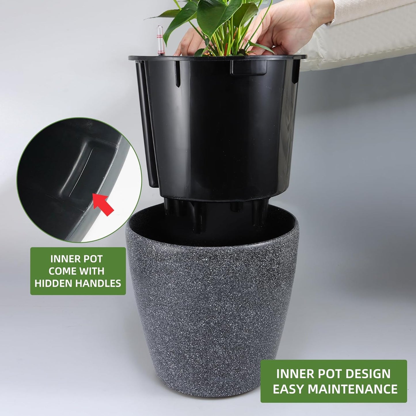 Dexceder 13x12 Self Watering Planter with Wheels Indoor Outdoor, Inner Pot Design, Thickened Large