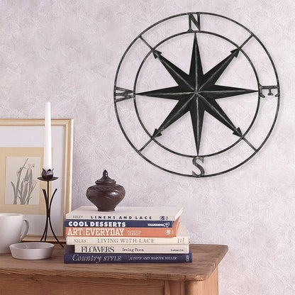 aboxoo Round Metal Compass Decorative Compass Metal Wall Art Hanging Wall Sculpture 11 Inch Black