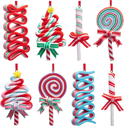 codree 8 PCS Christmas Lollipop Ornaments- Christmas Candies Polymer Clay Ornament- Xmas Decor