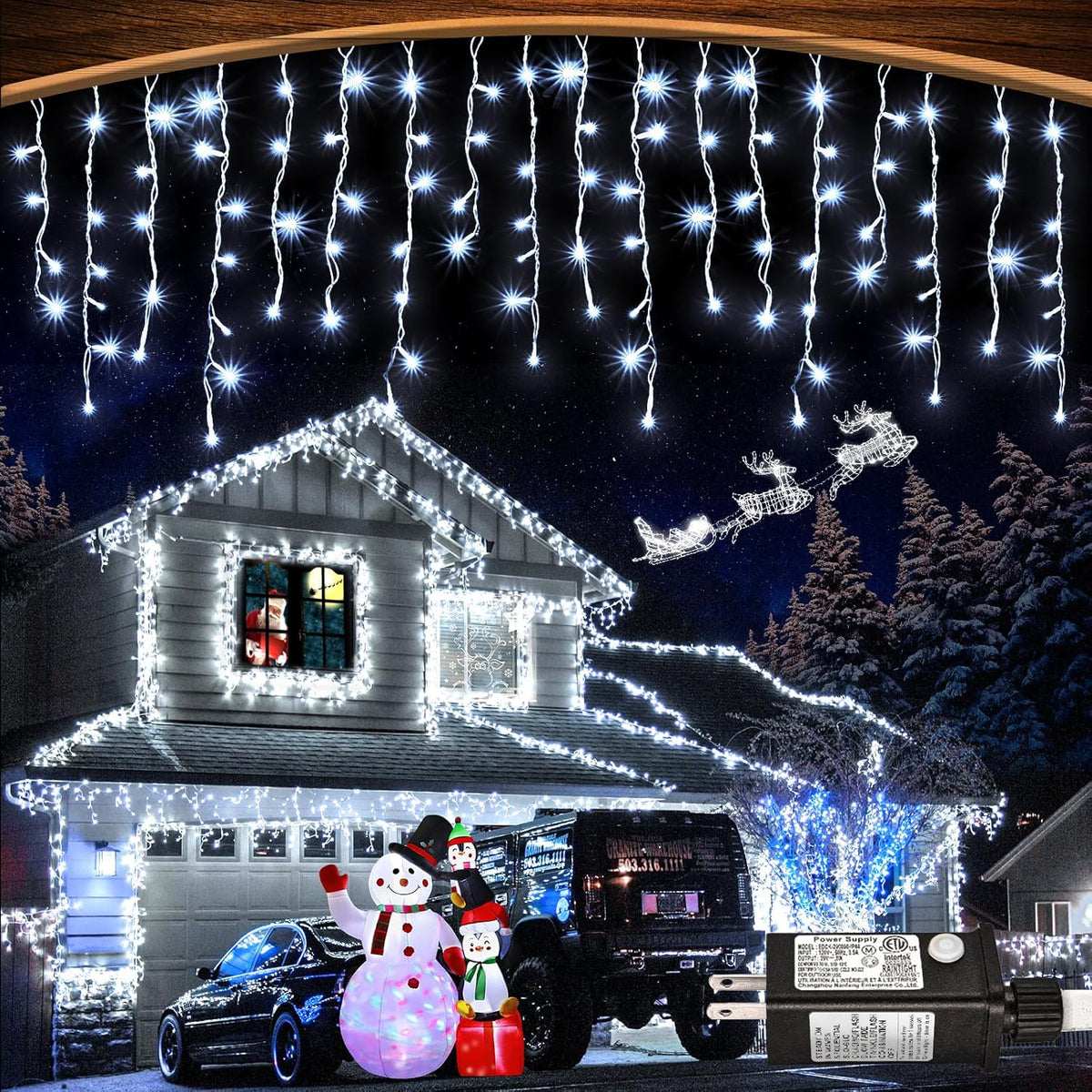 99ft 1216LED Icicle Lights for Outside, White Christmas Lights for House Patio Yard Porch Backyard