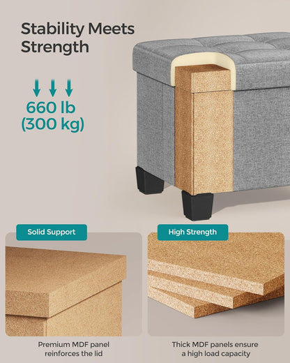 SONGMICS Storage Ottoman, Small Ottoman Foot Rest with Legs, 12.6 x 15.8 x 13.2 Inches Foot Stool
