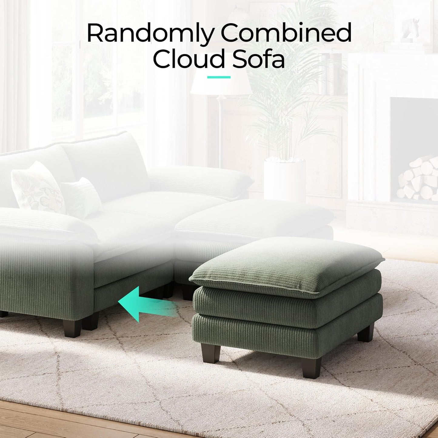 LINSY HOME Modular Sectional Sofa - 90'' Sleeper Sofa Cloud Couch Oversized Corduroy Sofa Bed with