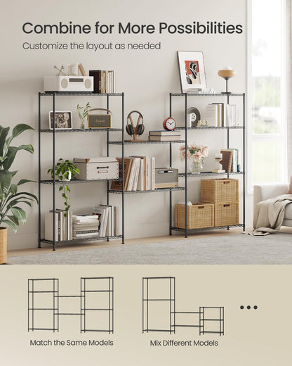 SONGMICS Storage Shelf, Metal Wire Shelving Unit, 5 Tier, Ink Black