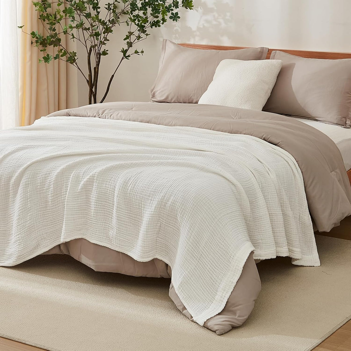 EMME Cotton Throw Blanket for Couch Soft Muslin Blankets 50"x60" Lightweight Breathable Blanket All