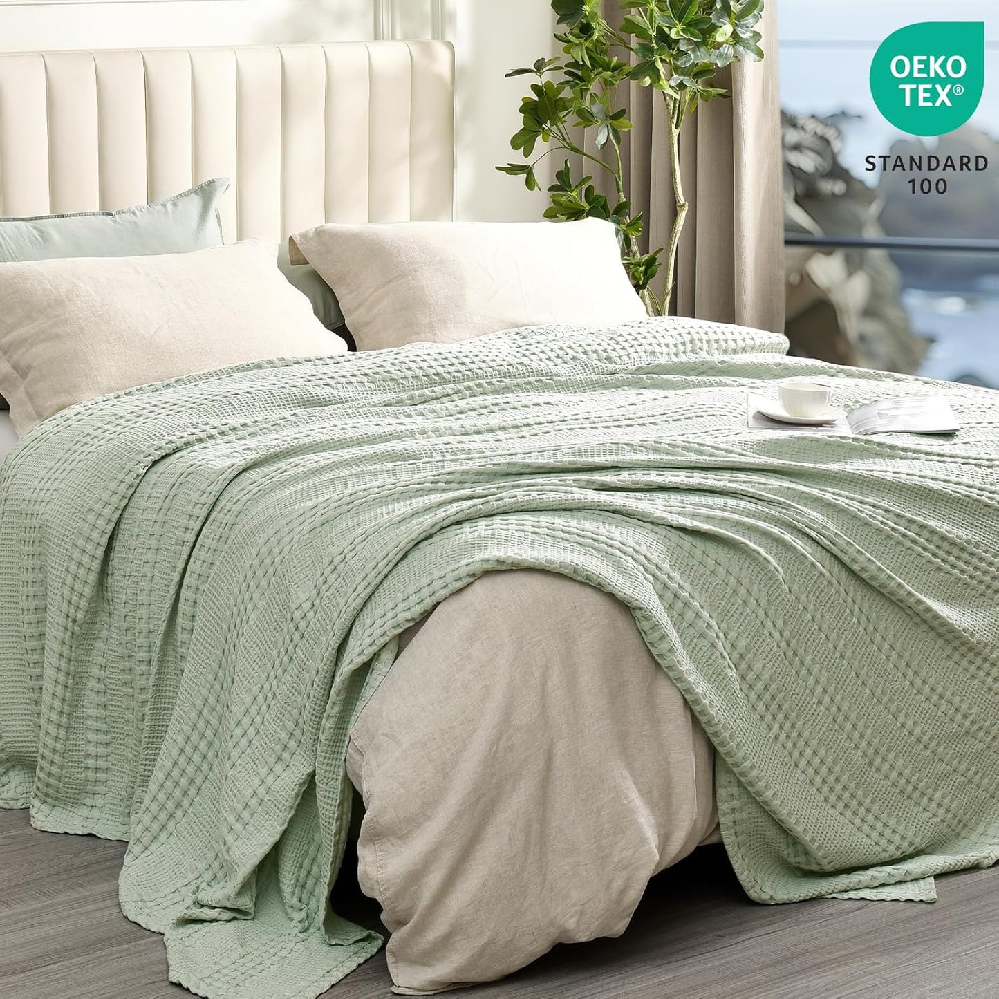 PHF Cooling Waffle Blanket Queen Size, Lightweight 60% Rayon Derived from Bamboo & 40% Cotton