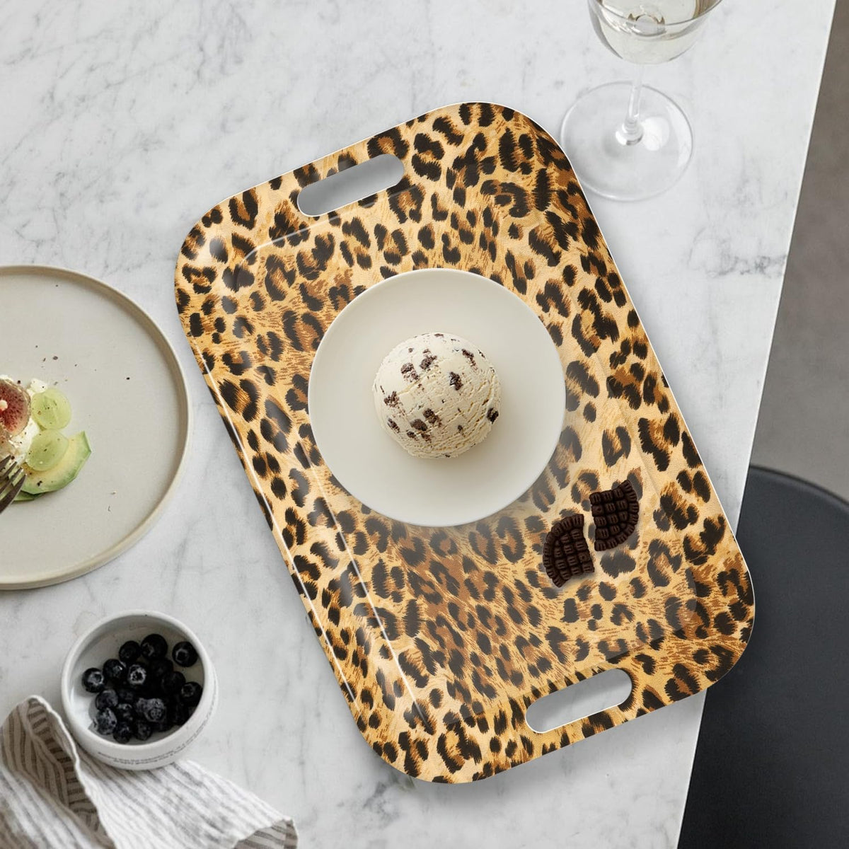Serving Trays with Handles, 14.5 x 9.8 inch Rectangular Plastic Tray for Restaurant, Kitchen, Brown