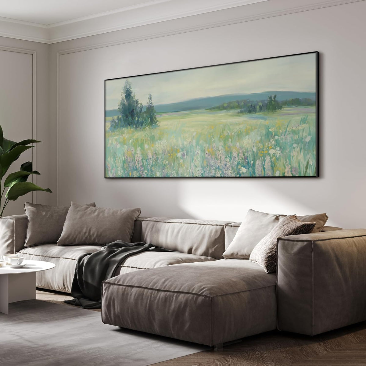 SIGNWIN 24"x46" Extra Large Framed Wall Art Wildflower Meadow Landscape Soft Pastel Nature