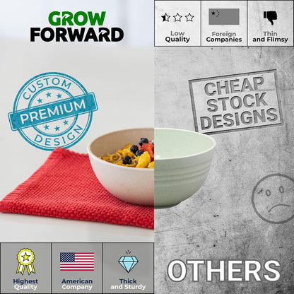 Grow Forward Premium Wheat Straw Bowls - 20oz Microwave Safe Plastic Cereal Bowls Set of 8 for