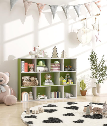 11 Cube Small Kids Bookshelf & Toy Organizer – Wooden Cube Bookcase for Playroom Organization and