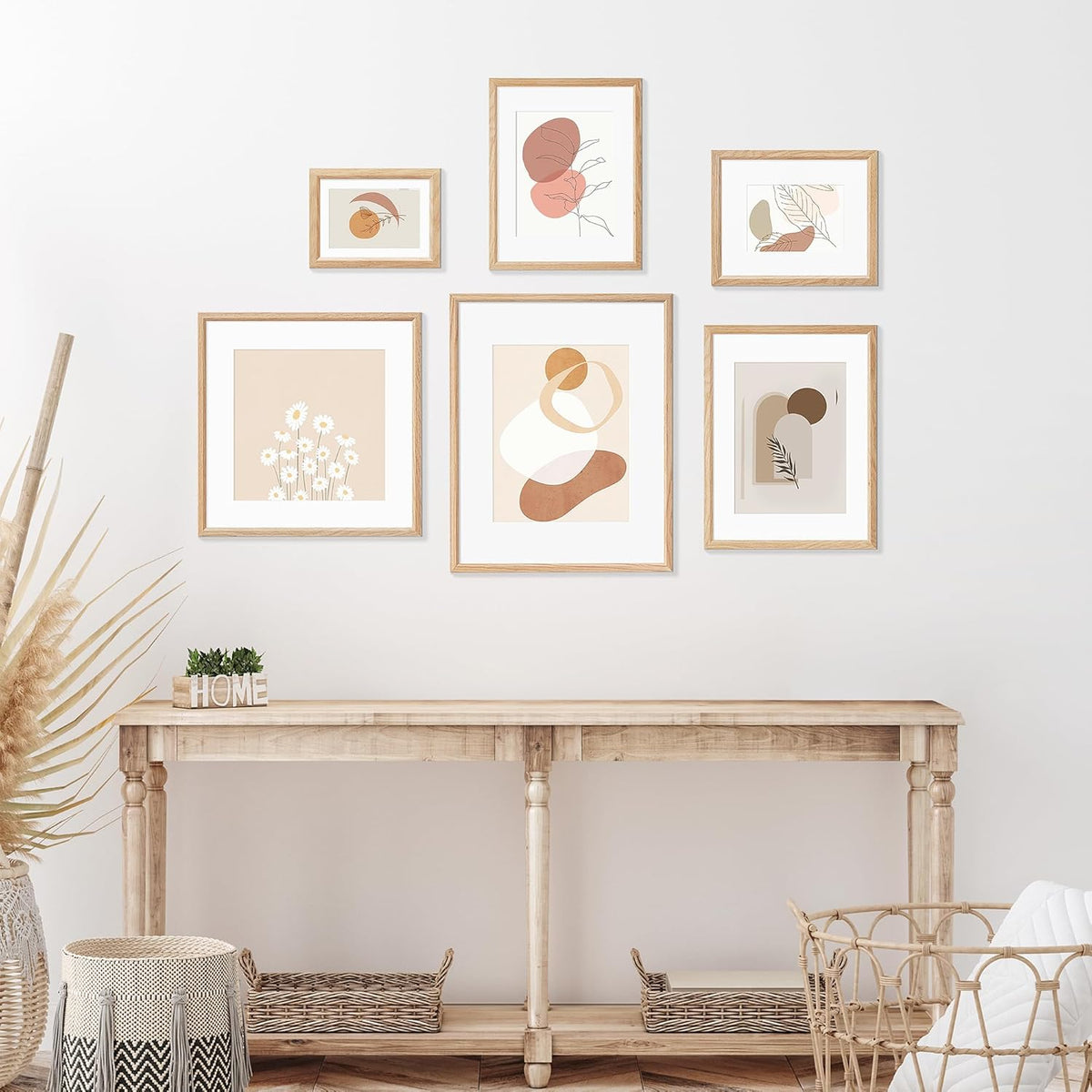 16x16 Picture Frame Set of 4 Natural Solid Oak Photo Frames with 12x12 Removable Mat Wall Hanging