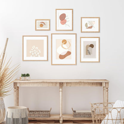 16x16 Picture Frame Set of 4 Natural Solid Oak Photo Frames with 12x12 Removable Mat Wall Hanging