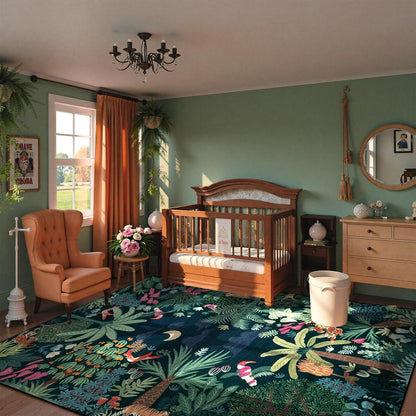LIVEBOX Washable Jungle Dark Green Rugs 9x12 for Living Room, Stain Resistant Soft Kids Area Rugs