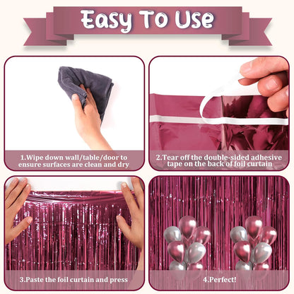 3 Pack 3.3 x 8.2 ft Burgundy Foil Fringe Backdrop Curtains, Tinsel Streamers Party Decorations