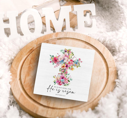 SRADMO He Is Risen Sign, Floral Cross Easter Christian Wood Box Sign Desk Decor, Christian Easter