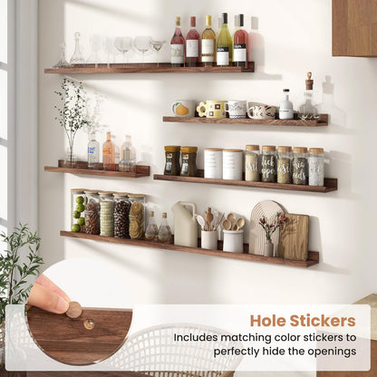 Fun Memories Picture Ledge Shelves Set of 2, 36 Inch Rustic Wall Mounted Floating Shelves with Lip