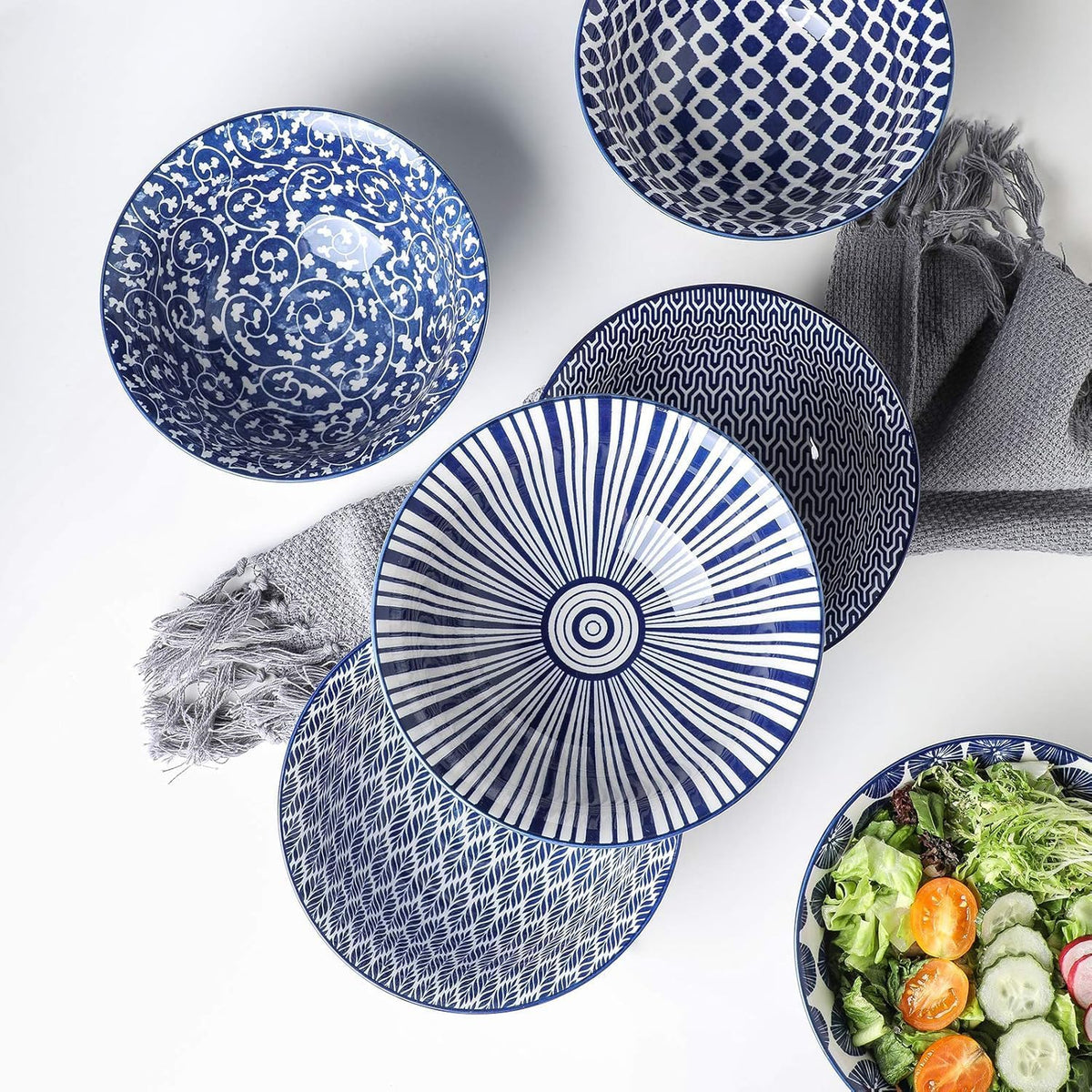 Selamica 7 inches Porcelain Cereal Bowl Set - Set of 6, Soup Bowls, Ceramic bowls for Cereal, Soup