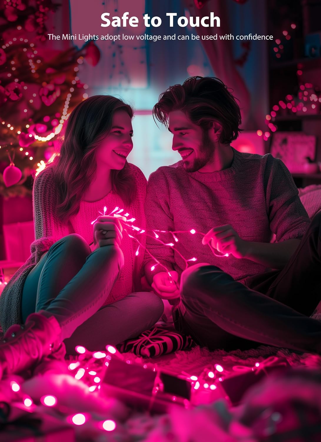 Pink Christmas Mini Lights, 39Feet 100 LED Pink String Light with 8 Lighting Modes, Connectable