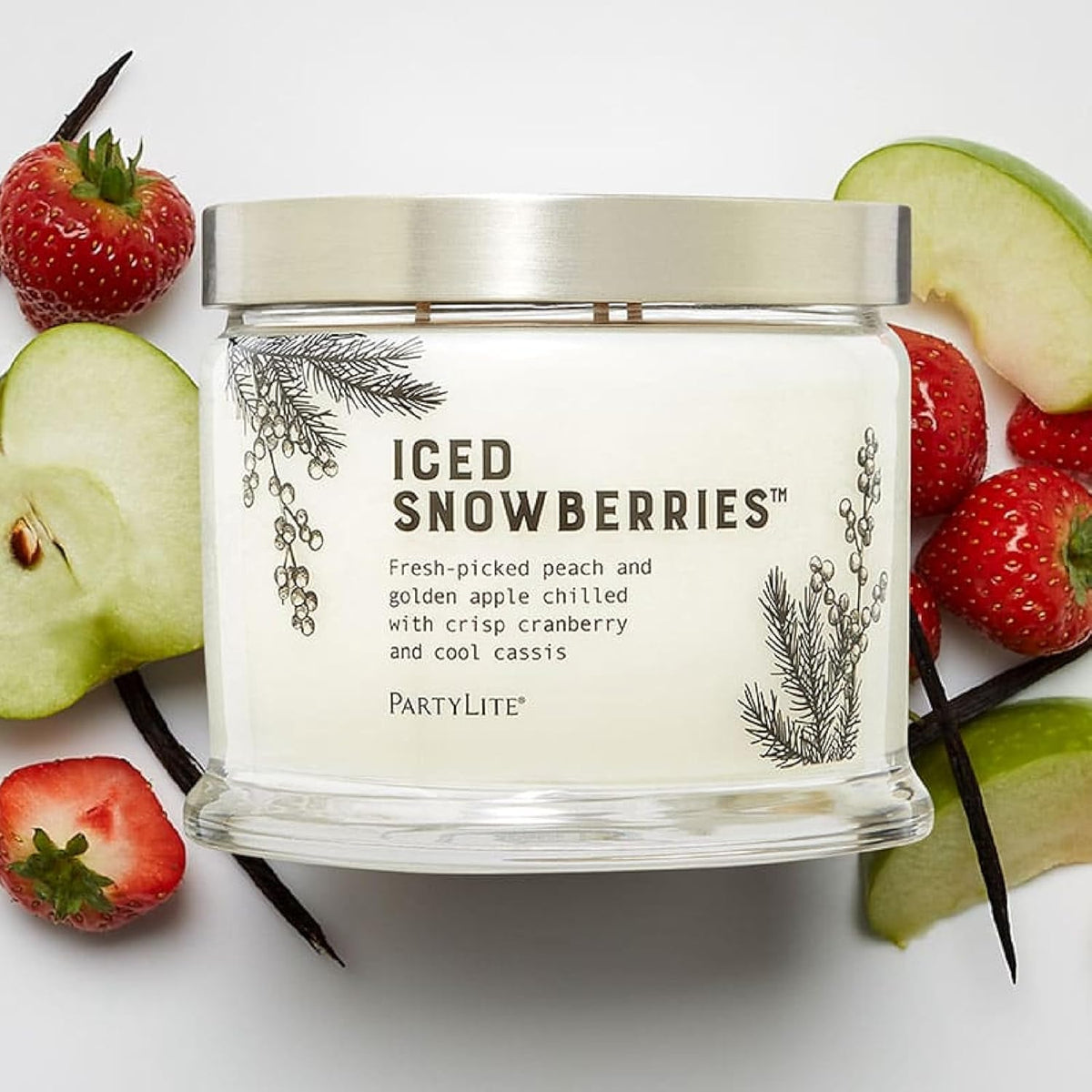 PartyLite Iced Snowberries Scented, Notes of Apple, Cassis, Cranberry, Peach, Strawberry, Berry