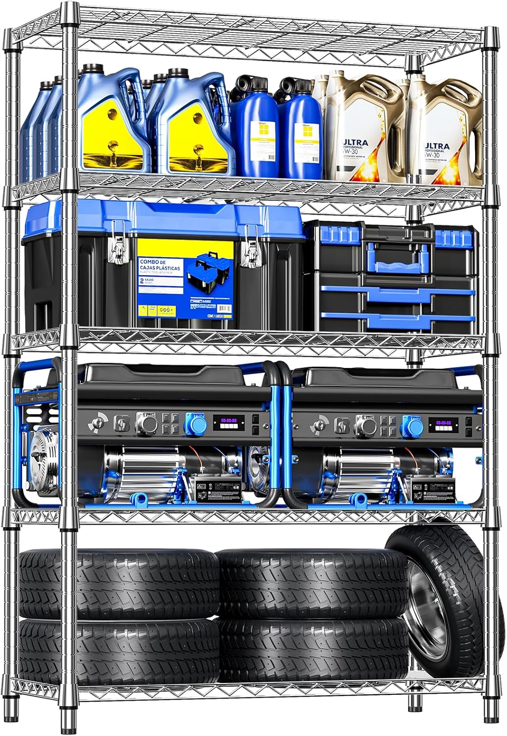 IZEUK 4 Tiers Garage Shelving Wide Storage Shelves Metal Shelves Heavy Duty Adjustable Utility