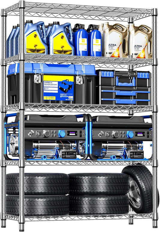 IZEUK 6 Tiers Garage Shelving Wide Storage Shelves Metal Shelves Heavy Duty Adjustable Utility